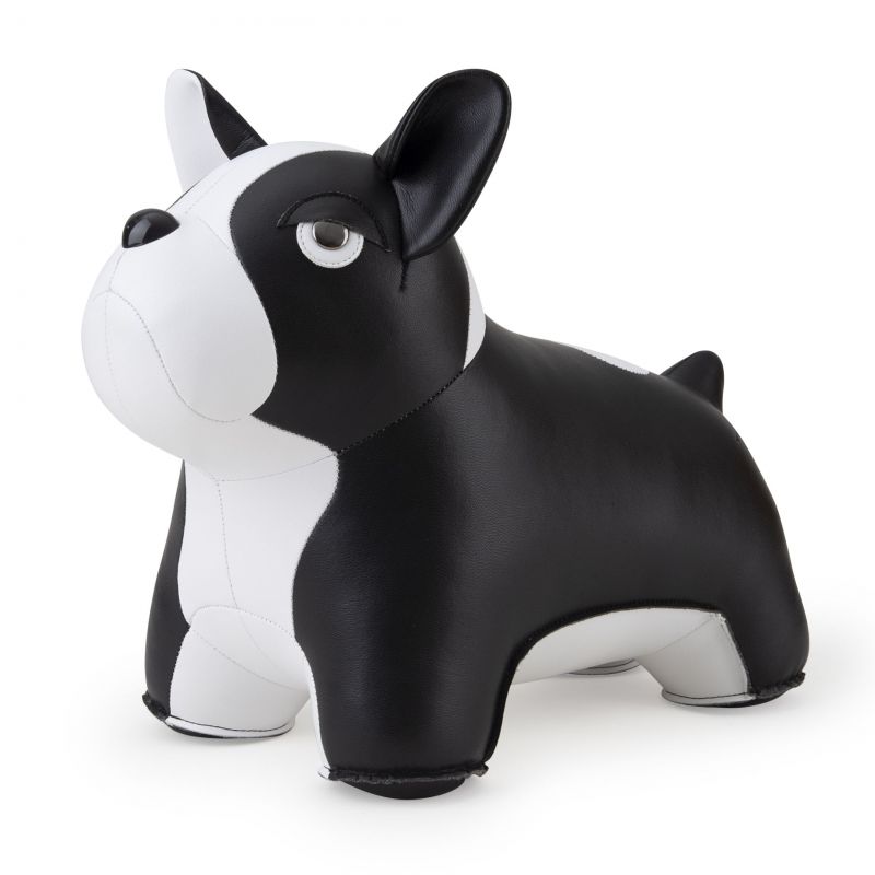 Türstopper Französische Bulldogge von Züny, aus Kunstleder in Schwarz und Weiß, stehend auf weißem Hintergrund.